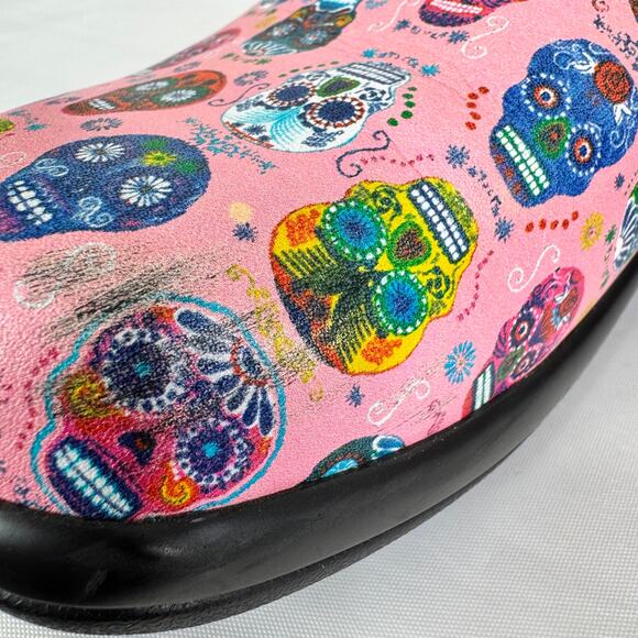Alegria Keli Sugar Skulls Pink Nursing Clogs Día de los Muertos Shoes Size 38 - Picture 6 of 15